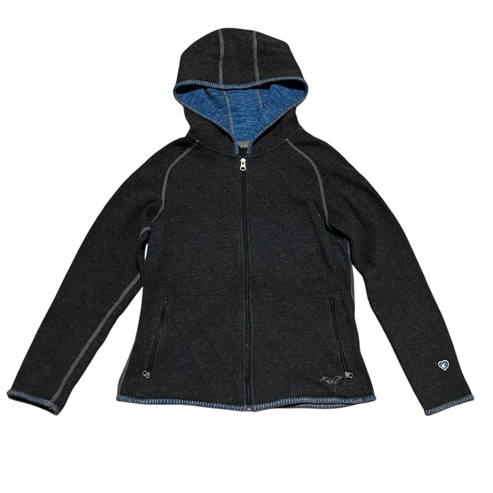 Kuhl Chianti Fleece Full Zip Hoodie Dark Gray Wool Blend Small